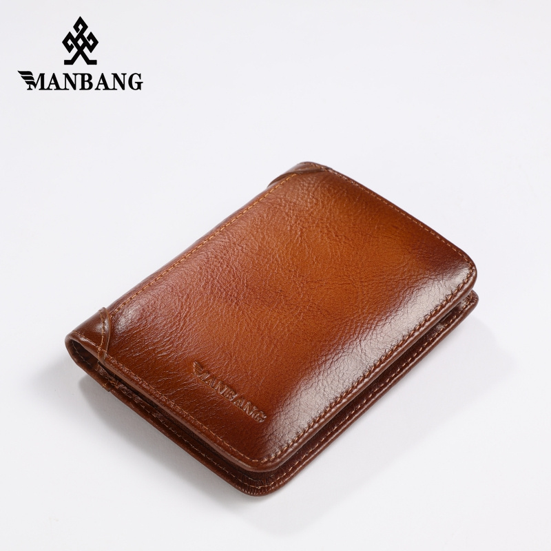Manbang メンズ財布 RFID レザー三つ折り財布男性用 ID ウィンドウとクレジットカードホルダー高品質