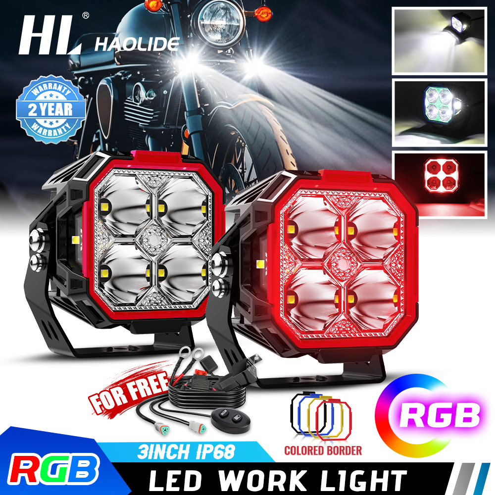 HL 3 インチスクエア LED ワークライト RGB DRL フリーワイヤーセット付きスポット駆動 LED ワークランプフォグポッドライトオフロード用 12V 24V