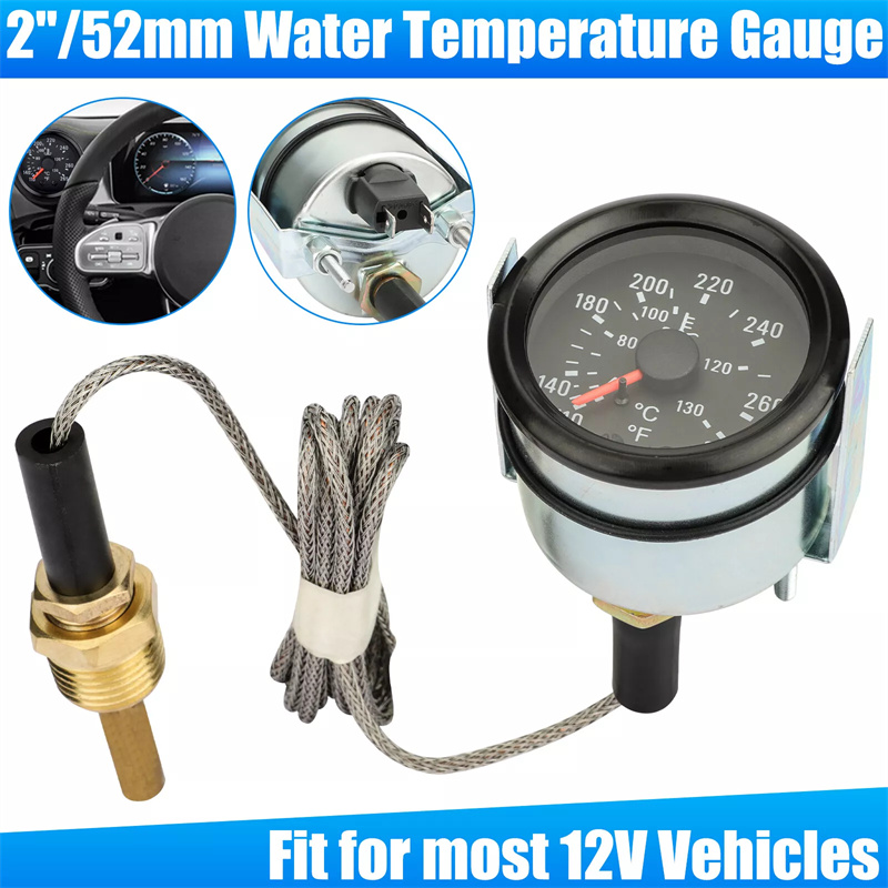 2 "52 ミリメートル機械式 40-130 ℃/110-265℉ 水温計 12V 水温ゲージ車のメーターセンサー NPT 1/2