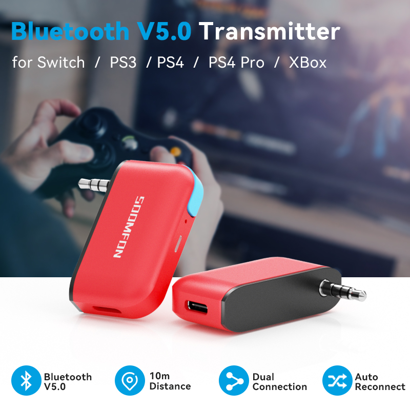 SOOMFON Bluetooth 5.0 トランスミッター ワイヤレス オーディオ アダプター Nintendo Switch Lite 3.5mm ジャック用