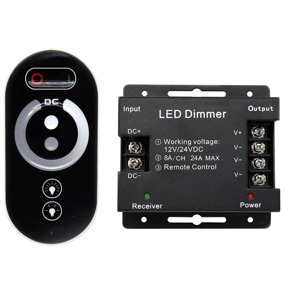 LED touch remote control DC12V-24V 18A PWM LED light strip dimmer with adjustable sliding remote control, adjustable brightness