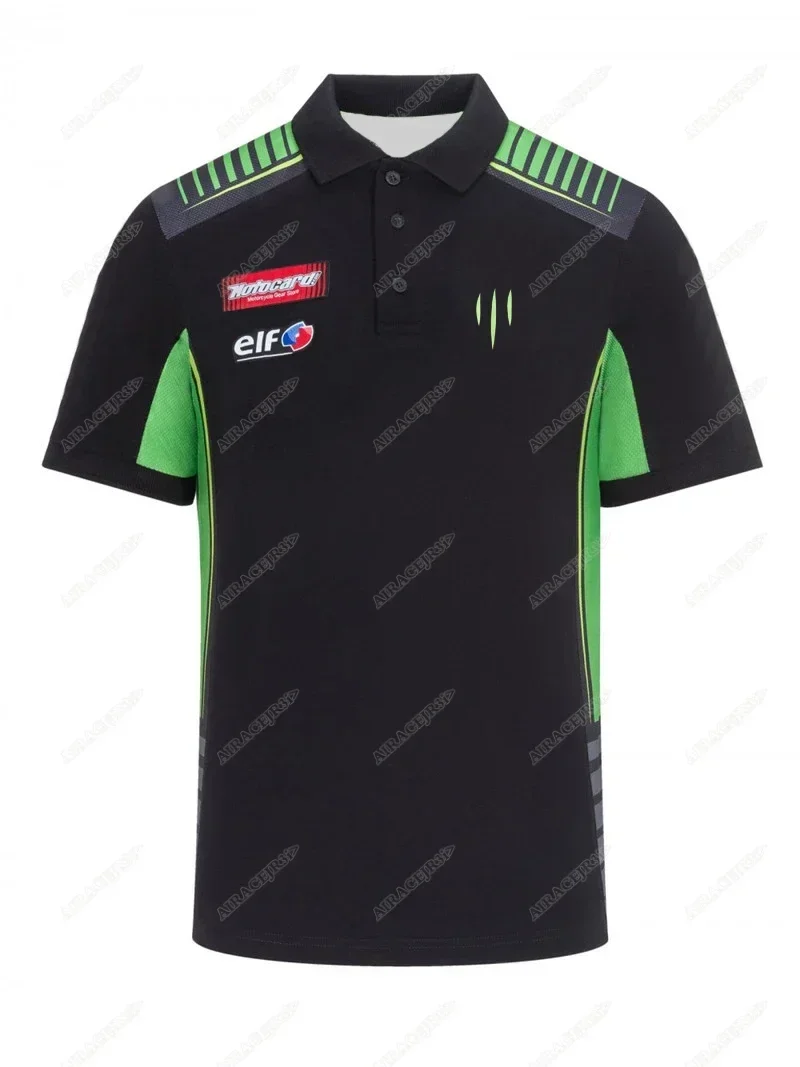 オートバイカワサキレーシングスポーツモト GP Tシャツ乗馬メンズ半袖通気性カジュアルブラックグリーンポロシャツ