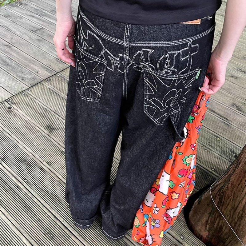 ヴィンテージ刺繍ジーンズ女性ワイドレッグパンツストリートカジュアルルーズストレートだぶだぶ床長さのオーバーサイズズボン 2026 春