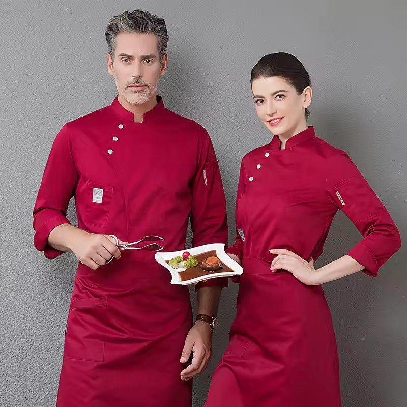M-6XL 長袖レストラン制服ユニセックスホテルキッチンシェフジャケットベーカリー食堂シェフの制服キッチンコックシャツ