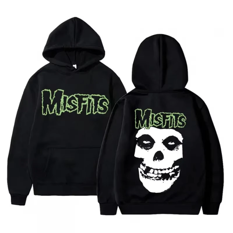 2026 Horror Punk Bizarre Skull Print Hoodie Men's Gothic Retro Loose Fleece Cotton Hoodie Rock Style Pullover Unisex