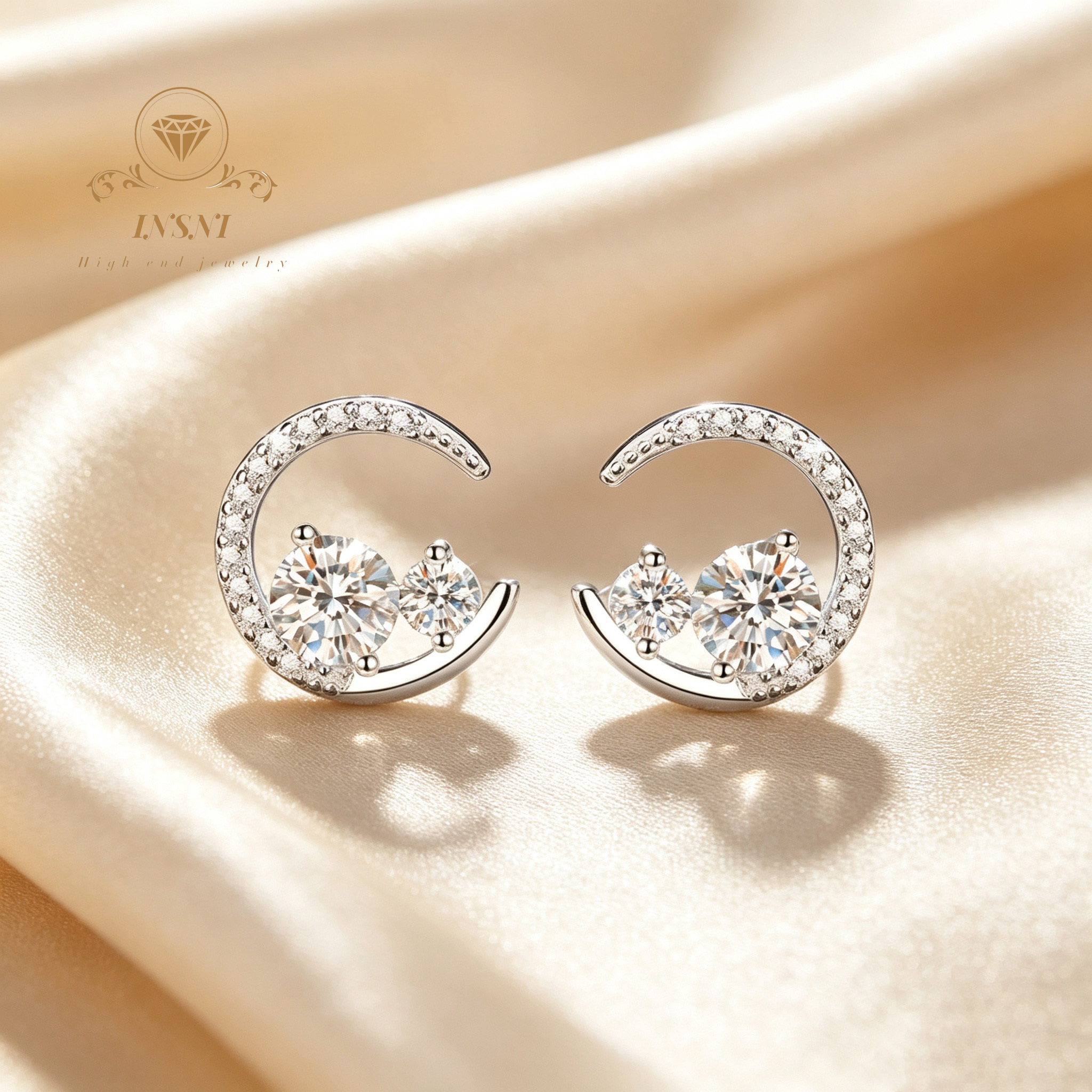 0.6CT D カラー 天体スタームーン モアッサナイト スタッド S925 シルバー 韓国高級イヤリング お手頃価格のジュエリー ギフト 女性への毎日に