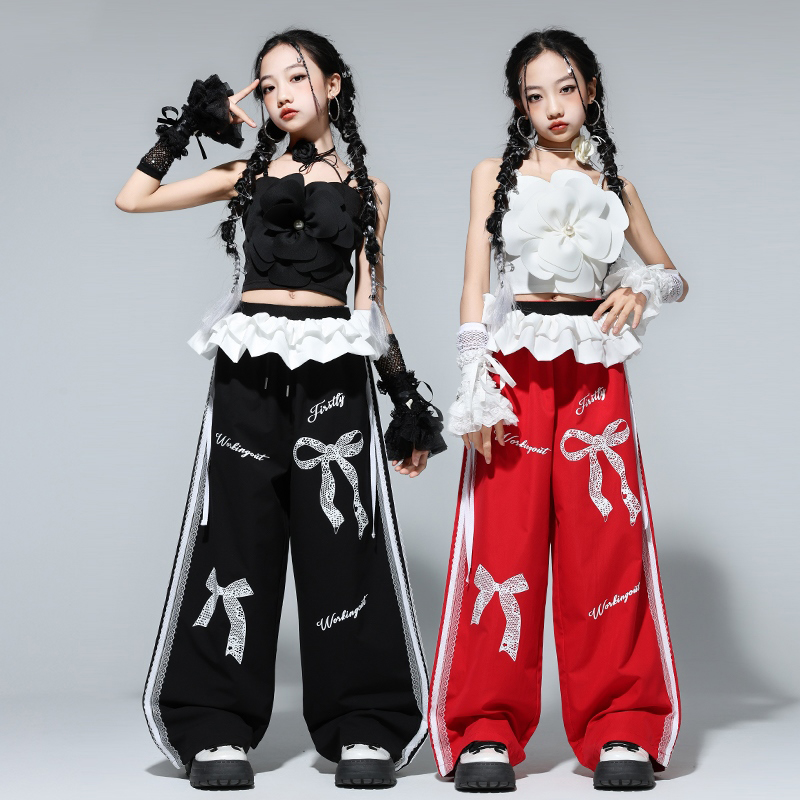 Kpop ヒップホップの服キッズガールズジャズダンス衣装花トップスキャットウォーク着用夏のファッションステージ摩耗ストリート服 BL15810