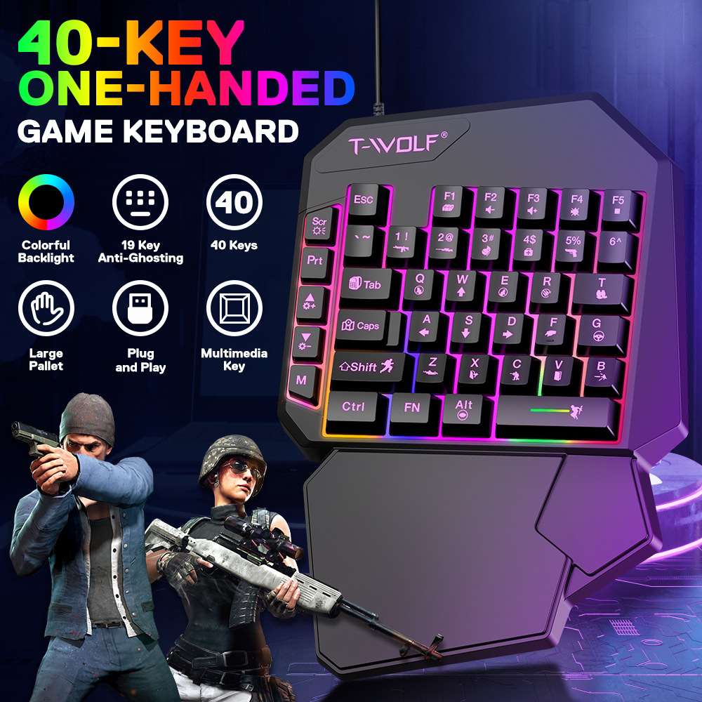 T-WOLF T19 片手キーボードゲームメカニカルフィール左手小型キーボードモバイルゲーム食べるチキンゲーミングキーボード