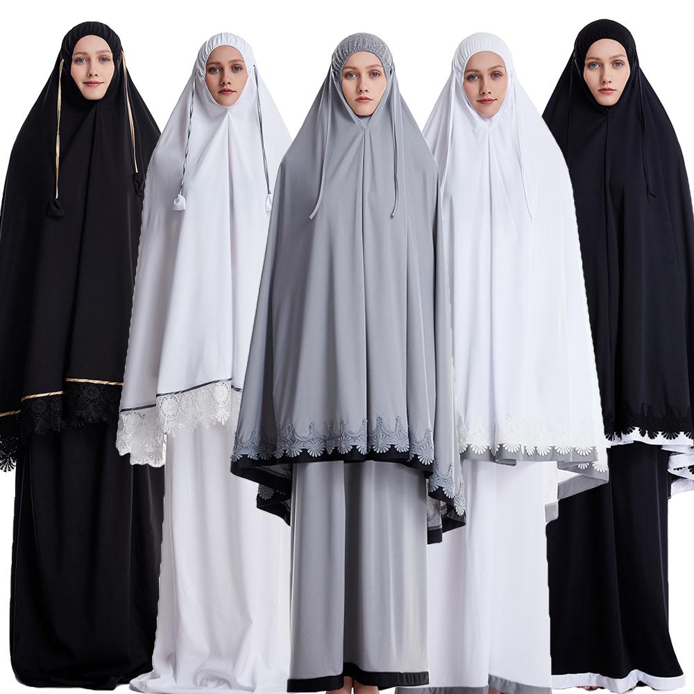 2 個イードラマダン女性ヒジャーブアバヤイスラム教徒の祈りの衣服イスラム Niqab Khimar カフタンフルカバードレススカートローブカフタン