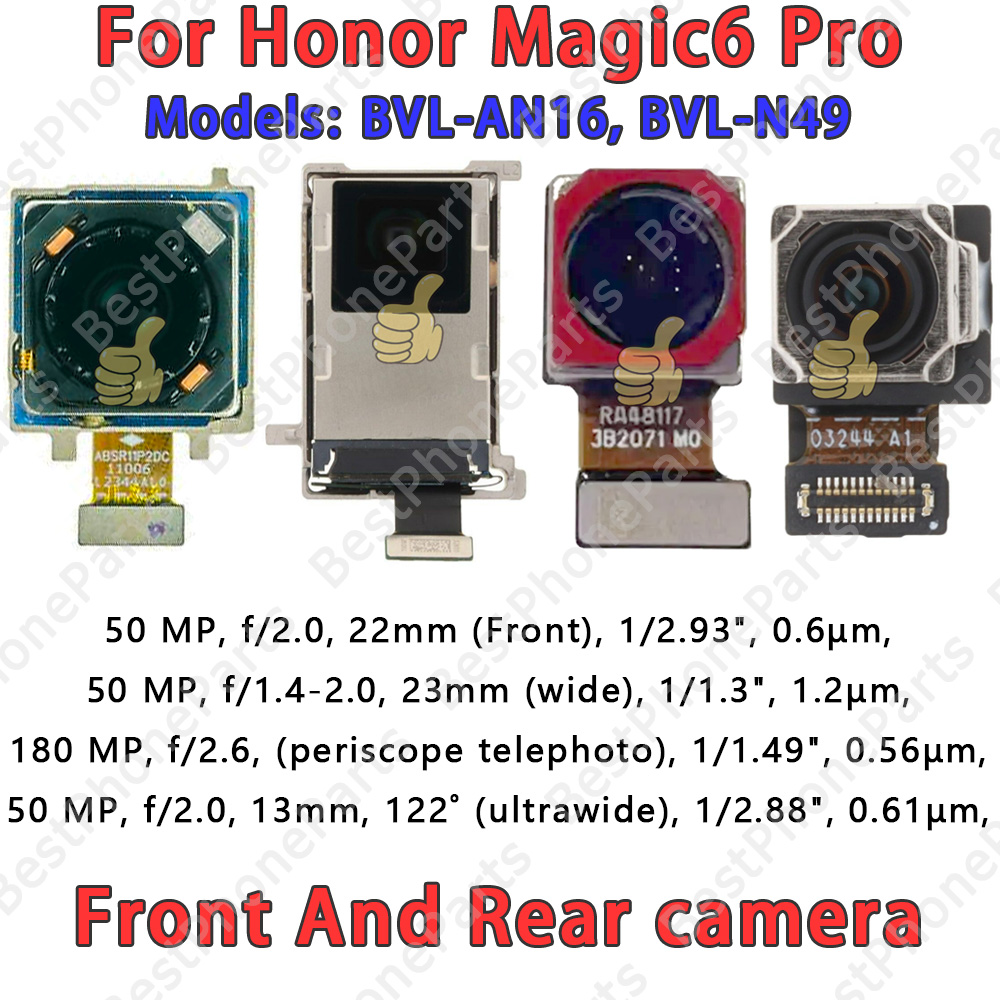 Honor Magic6 Pro 用フロントおよびリアバックカメラ BVL-AN16、BVL-N49 メイン対面カメラモジュールフレックスケーブル交換スペアパーツ