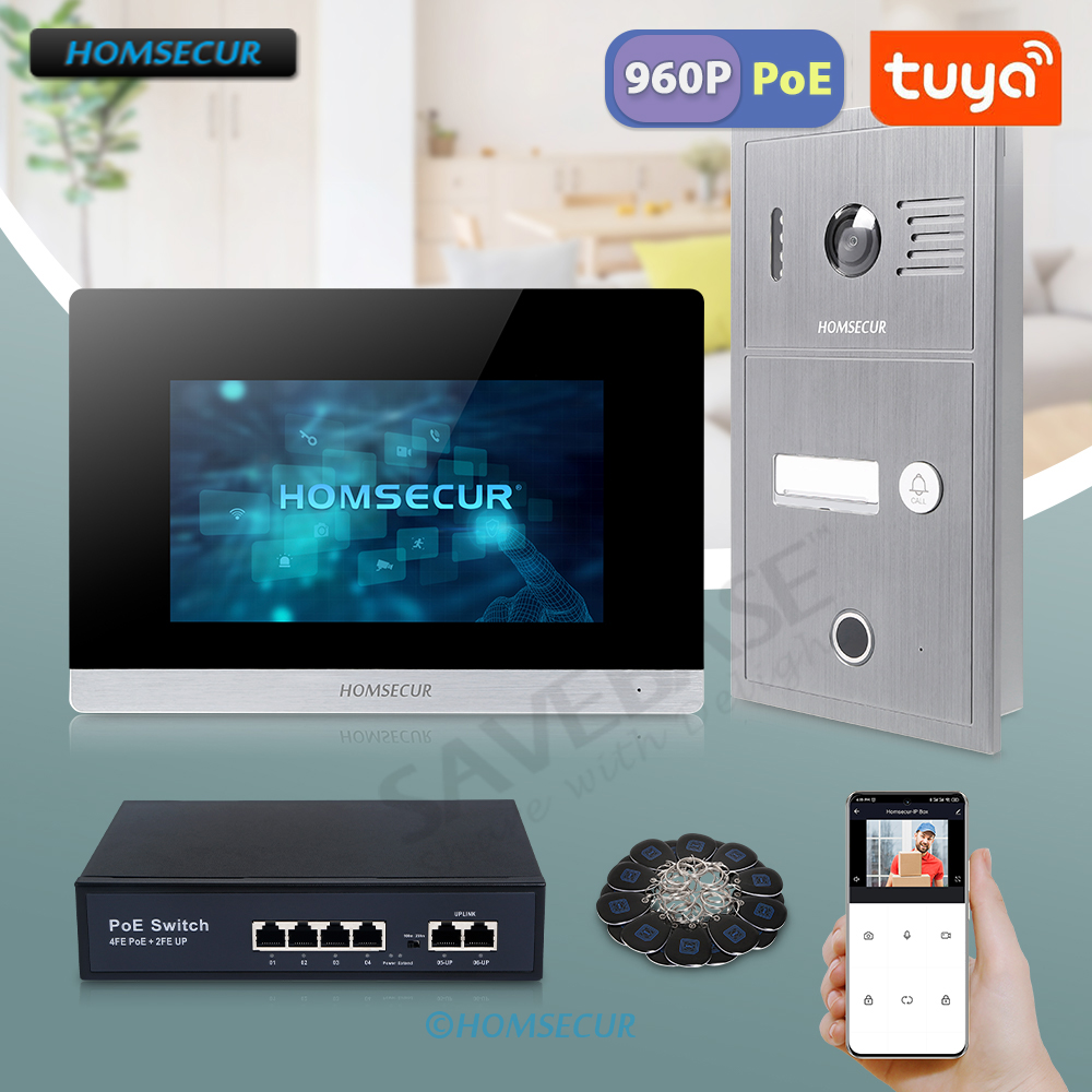 HOMSECUR PoE 駆動 RJ45 960P Tuyasmart APP ビデオドアホンインターホンエントリー指紋 RFID ドアベルカメラスナップショット記録