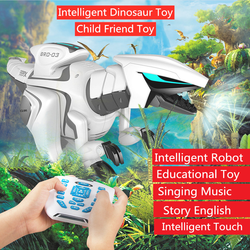 ウォーキング歌う英語を話す電動恐竜ロボット教育少年最高のギフトインテリジェントシミュレーション rc 恐竜