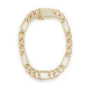 8 mm Figaro Chain Men's Hip-Hop-Style Bracelet, 14K Gold-Plated, Lab-Grown Brilliant-Cut "Ice Crystal" Lab-Grown Diamonds on a Cuban Chain, 6.00 carats (total weight), Yellow