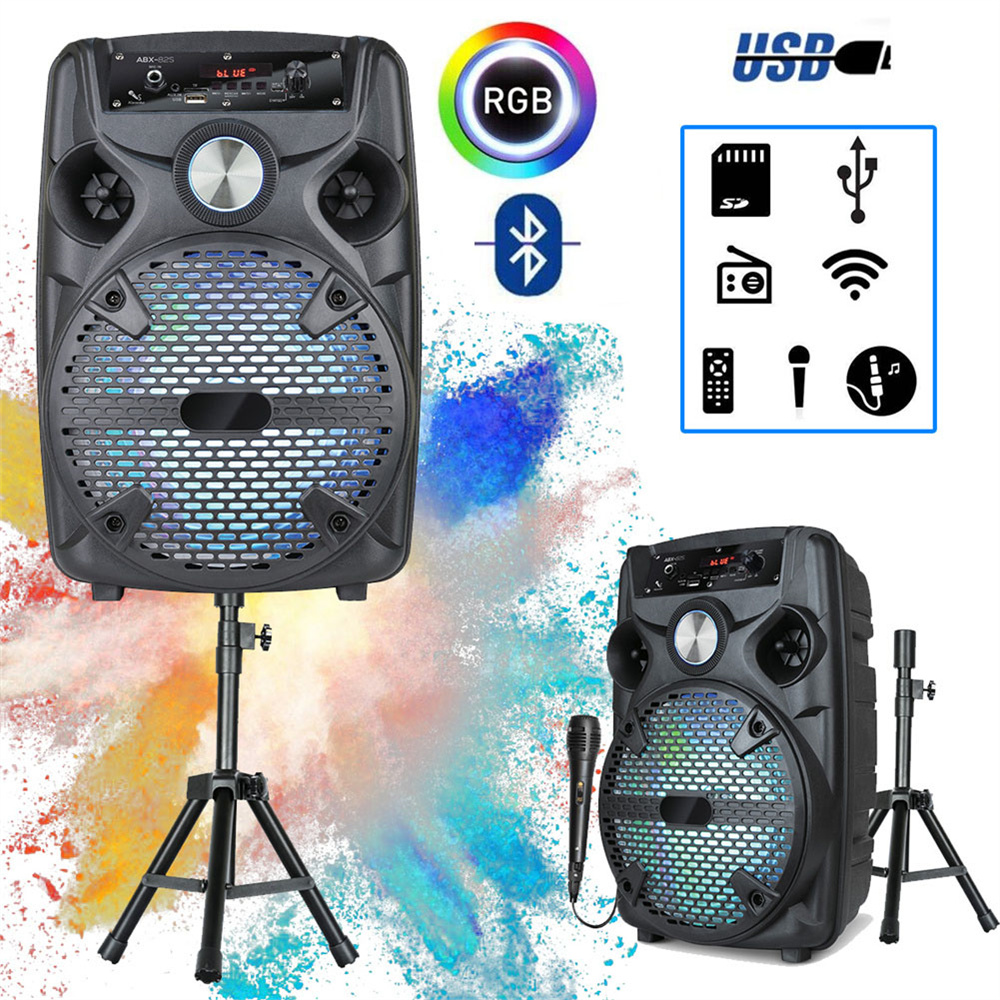 1100 ワットポータブル Bluetooth パーティースピーカー 8 インチサブウーファースタンドサウンドシステム付き Dj カラオケ RGB ライト充電式スピーカーマイク付き
