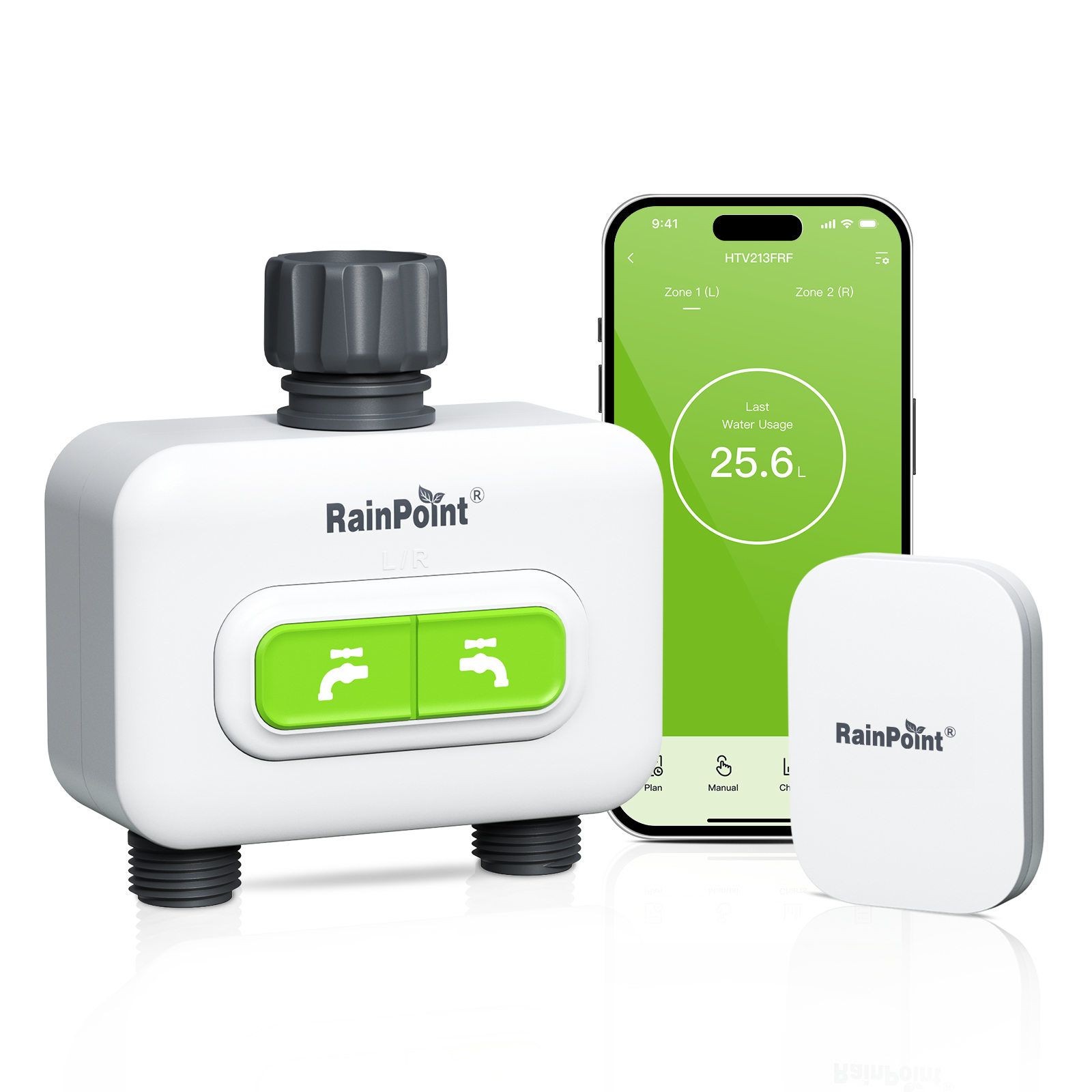 RainPoint 2ゾーンワイヤレススマートウォータータイマー ハブ付き 屋外灌漑雨遅延用 APPリモートコントロール WiFi散水タイマー 庭の蛇口用 2口コンセント付き 自動スケジュール 芝生、庭、庭用