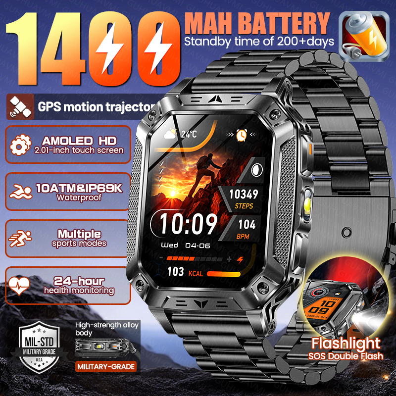 2026 新しい内蔵 1400mAh 超大容量バッテリーメンズスマートウォッチ屋外 GPS 2.01 "AMOLED スクリーン 10ATM 防水 BT 通話スマートウォッチ