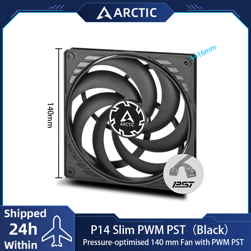 ARCTIC P14 スリム PWM PST ブラック 140mm ケースファン、PWM共有テクノロジー（PST）搭載、圧力最適化、超薄型、150～1800 RPM
