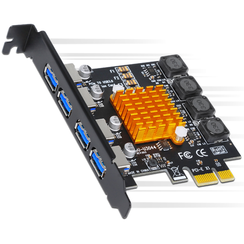 4ポートUSB 3.0 PCI Expressカード、USB 3.0 PCI-E拡張カードアダプター、PCIE USB 3.0ハブコントローラーカード、USB3.0 PCIEエクステンダーカード