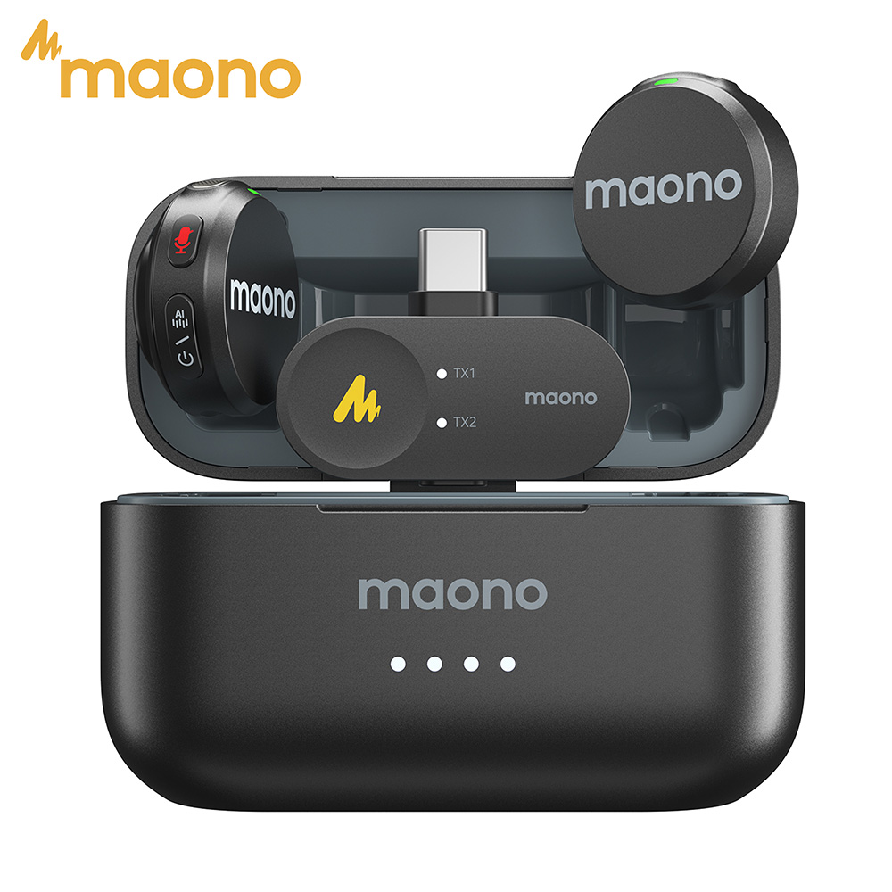 MAONO Wave T5 ワイヤレス ラベリア ラペル マイク ミニ ノイズ キャンセリング マイク ビデオ録画 ストリーミング用 電話カメラに適合
