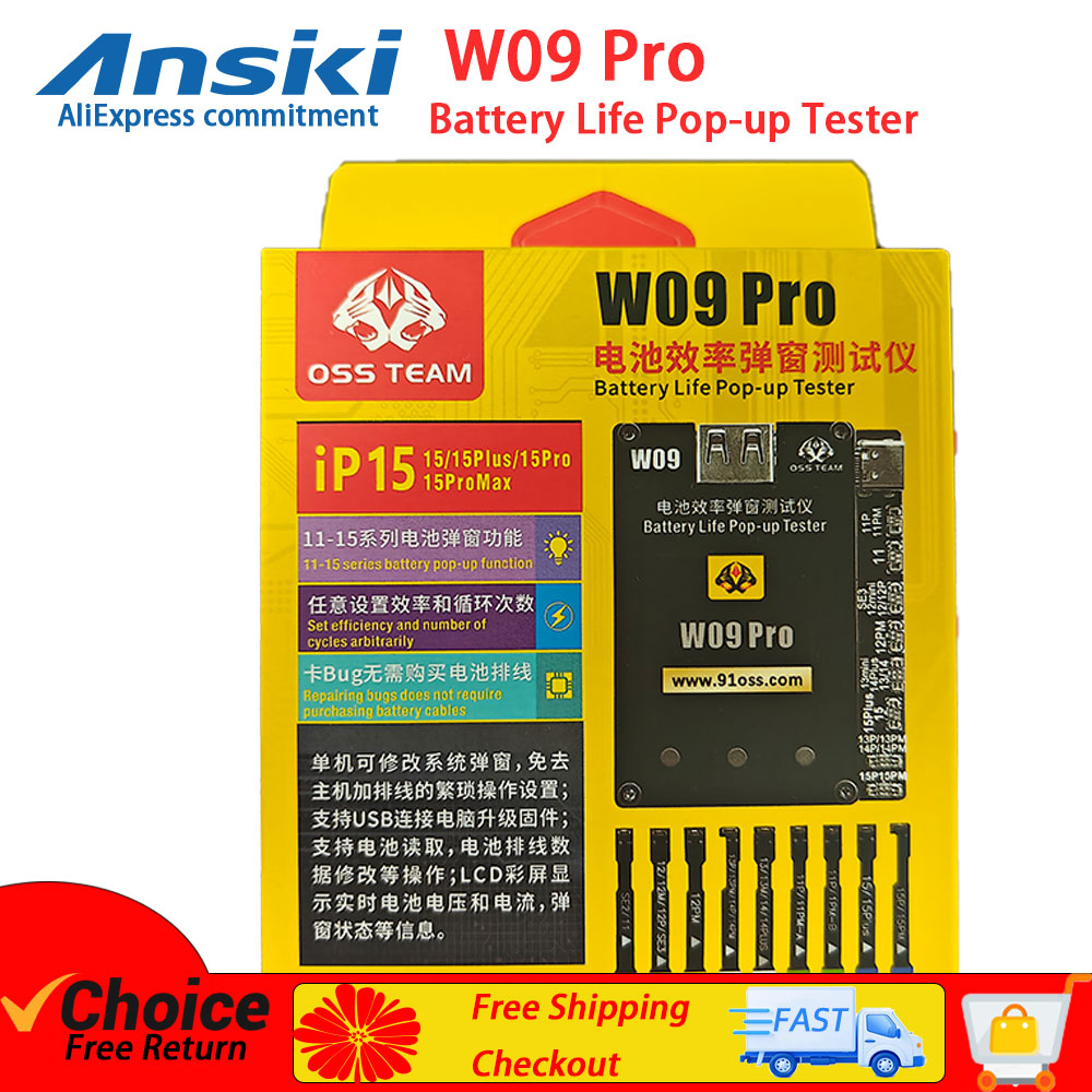OSS TEAM W09 Pro V3 バッテリー寿命ポップアップテスター IPhone11-15PM 検出変更バッテリー効率 100% サイクル健康データツール