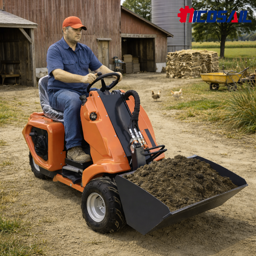 コンパクト スキッド ステア ローダー EU Stage V EPA Tier 4 16.8HP ジョイスティック コントロール 超狭い現場用の全方向性タイヤ