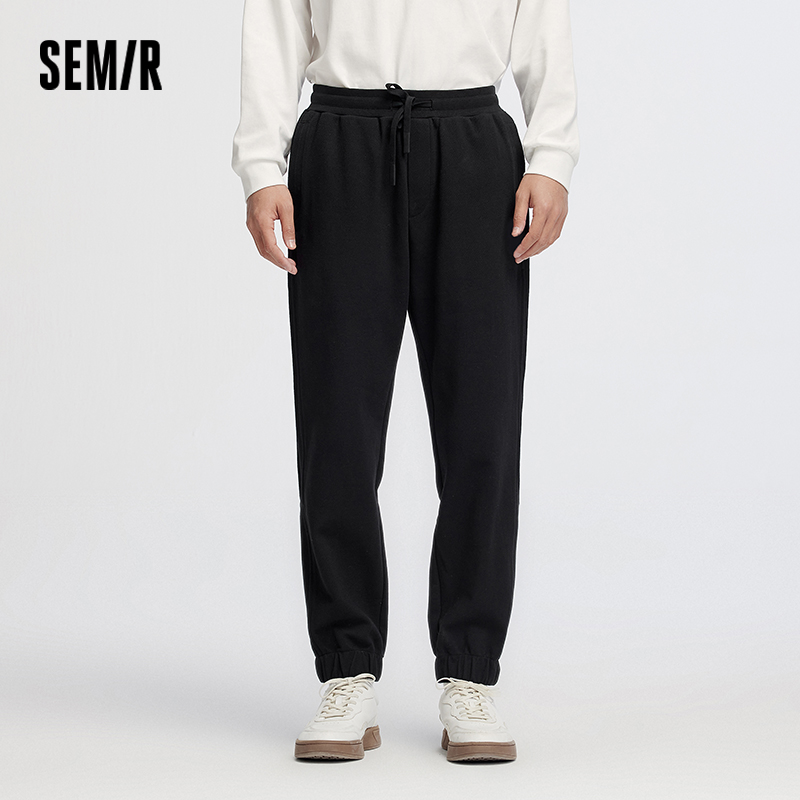 Semir 男性パンツソリッドテーパードルーズ質感チェック柄ジョガーニットスポーツスタイルカジュアル秋ズボン日常着 2026