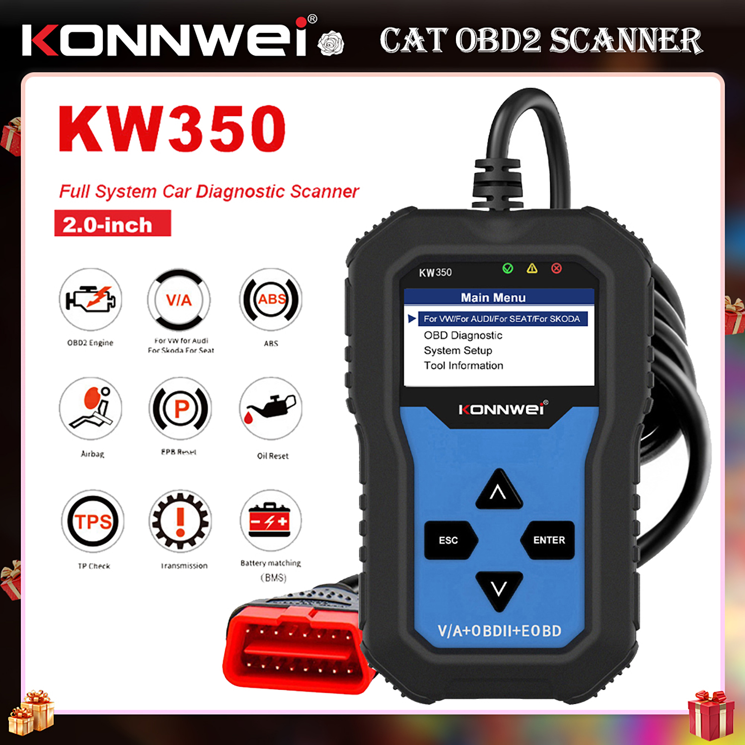 KONNWEi 車フルシステム障害スキャナー フォルクスワーゲン アウディ メンテナンス ライトのリセット専用 車 OBD 障害診断ツール