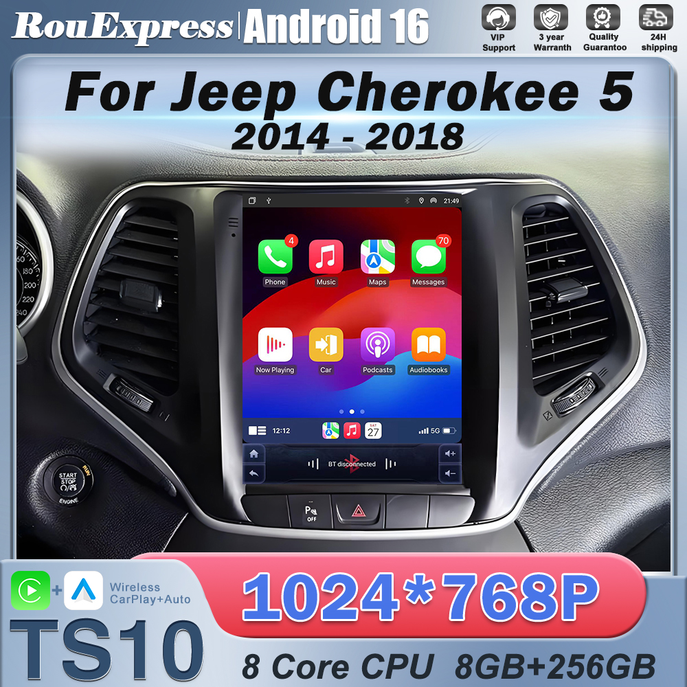 Android 用ジープチェロキー 5 KL 2014 - 2018 Carplay ラジオ Samochodowe Bluetooth ステレオビデオ GPS ナビゲーションなし 2Din DVD ヘッドユニット