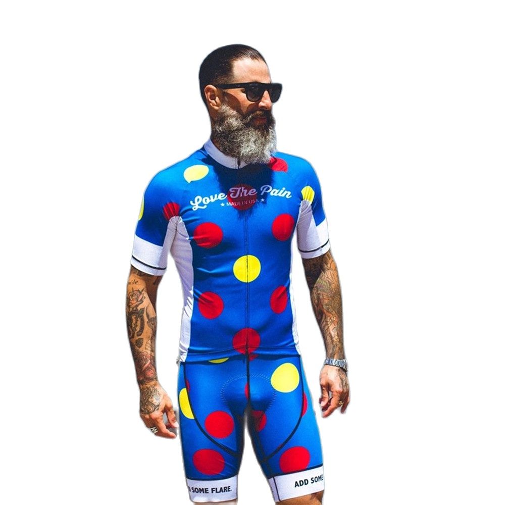 Love The Pain Men's Cycling Set Short Sleeve Jersey Suit Bib Shorts Breathable Outdoor Anti-UV Heat Dissipation Maillot Ciclismo