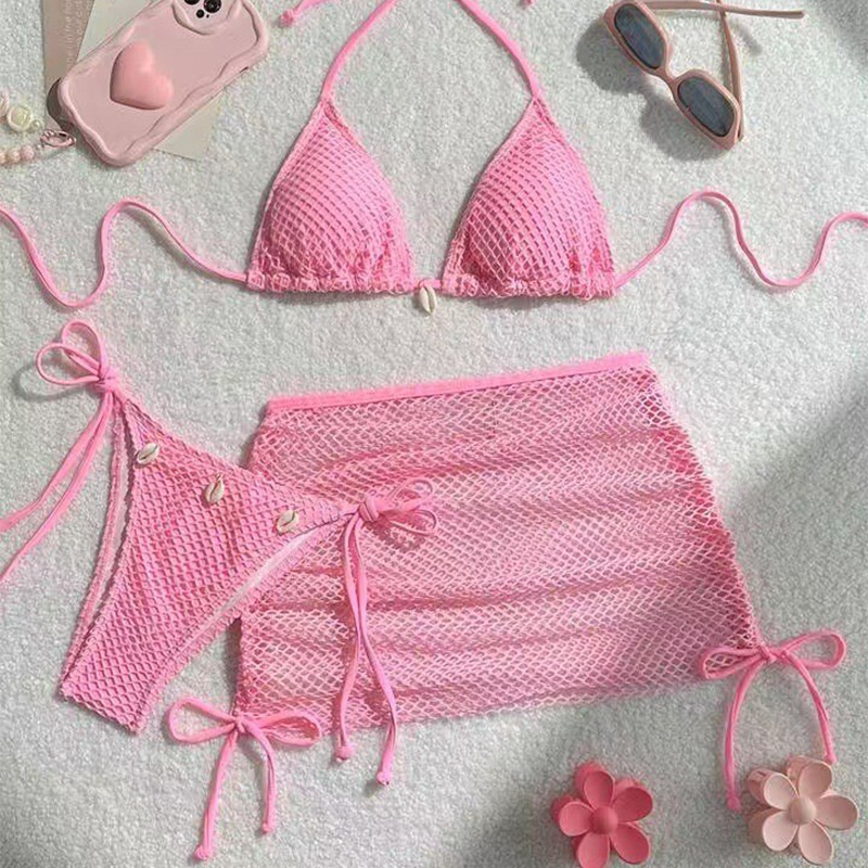 夏の水着女性のセクシーなビキニセットプッシュアップパッド入りブラジャー Tバック 3 枚ネックホルタービーチウェア入浴セクシーな水着