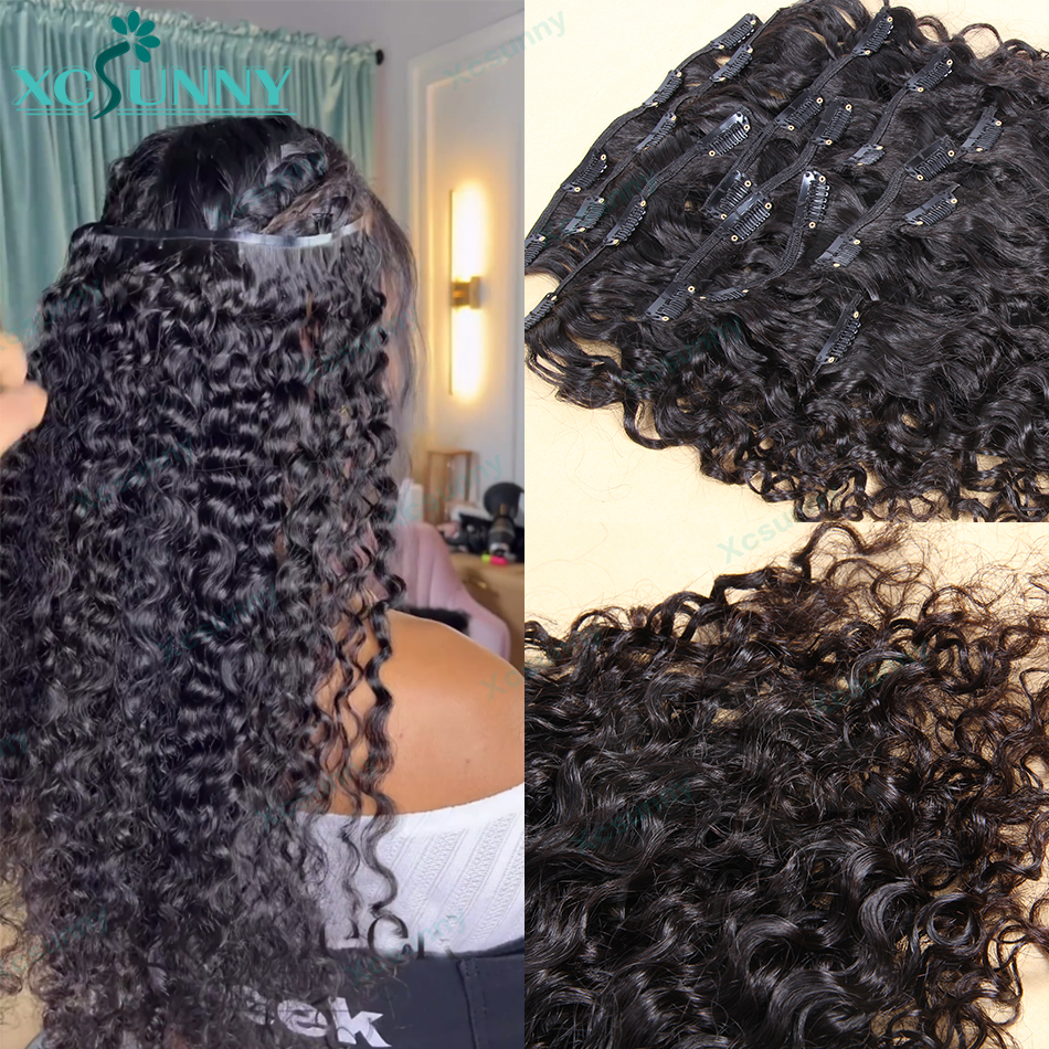 シームレス PU クリップでヘアエクステンション人毛水波ビルマ横糸クリップインエクステンションカーリー 100 グラム/120 グラム/200 グラム/240 グラム