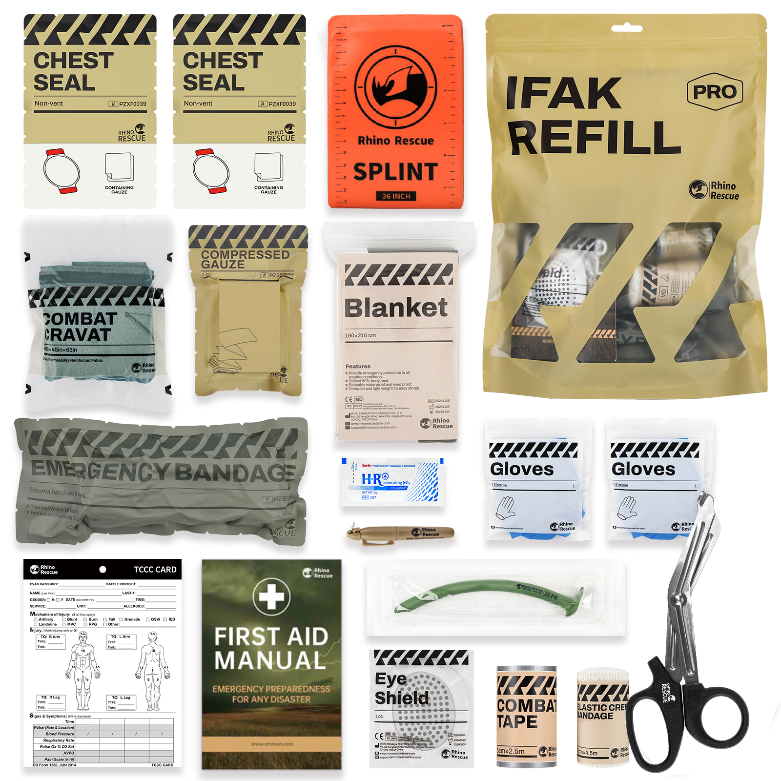RHINO RESCUE IFAK 詰め替えキット 緊急用品 家庭用車両 キャンプ ハイキング アウトドア バックパッキング サバイバル準備ケアの必需品