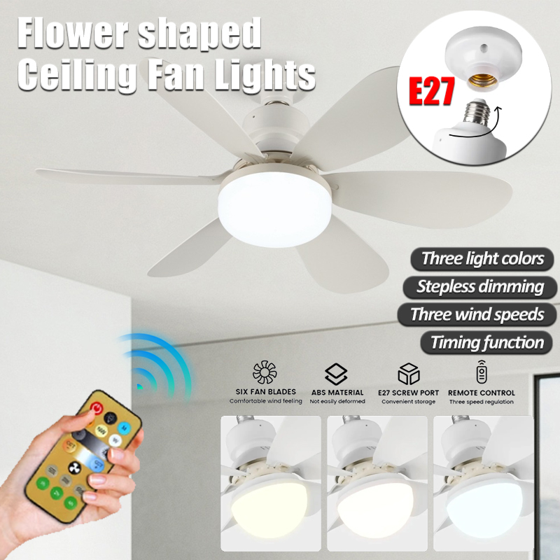 E27 ベース LED シーリングファンライトワイヤレスリモコンスマートファンライト 42 センチメートル 52 センチメートル家庭用シーリングファンルームオフィス書斎キッチン