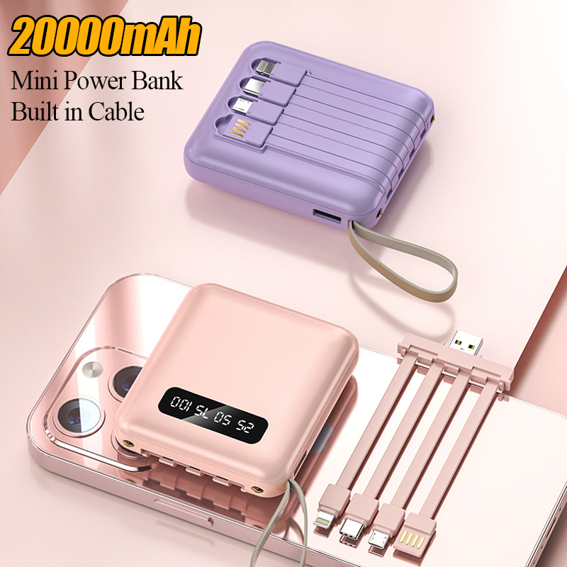 ミニ電源銀行 20000mAh 4 ケーブル携帯電話外部バッテリー充電器 iPhone Samsung Huawei Xiaomi ポータブル Powerbank 用