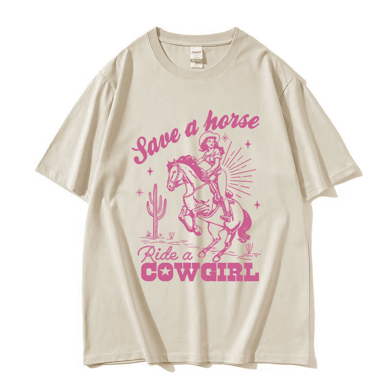保存馬に乗って騎乗位プリント Tシャツ男性女性レトロ美的ファッション Tシャツカジュアル特大コットン Tシャツストリート