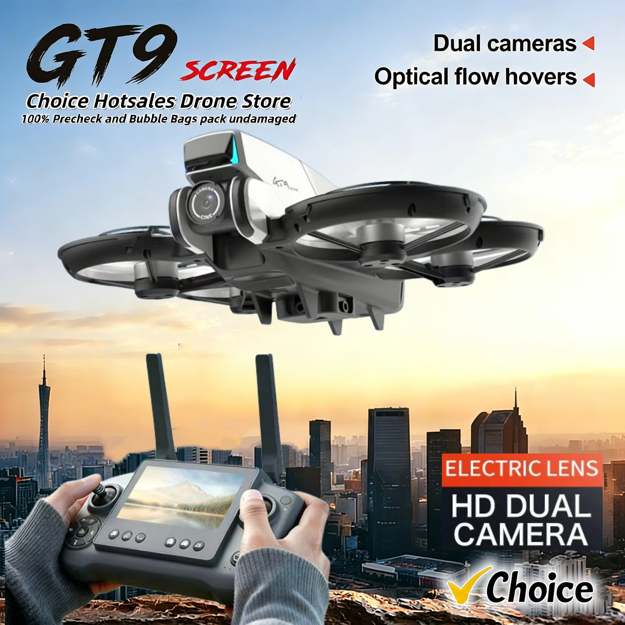 新しい GT9 ドローンプロフェッショナル航空写真 HD デュアルカメラ WiFI FPV UAV 4.3 インチ LCD リモコン Quadcopter おもちゃ飛行機