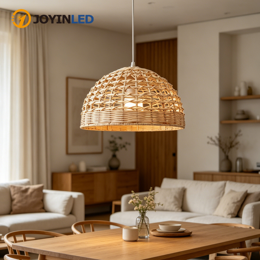 JOYINLED 和風籐シャンデリア籐ペンダントライトラウンド照明器具ボヘミアン織ランプシェードレストランバーホテル用