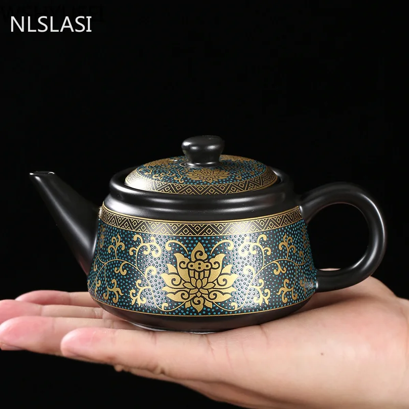 景徳鎮ヴィンテージ黒セラミックティーポット中国茶セットカスタマイズ磁器ティーポットウーロン茶手作りケトル 240 ミリリットル