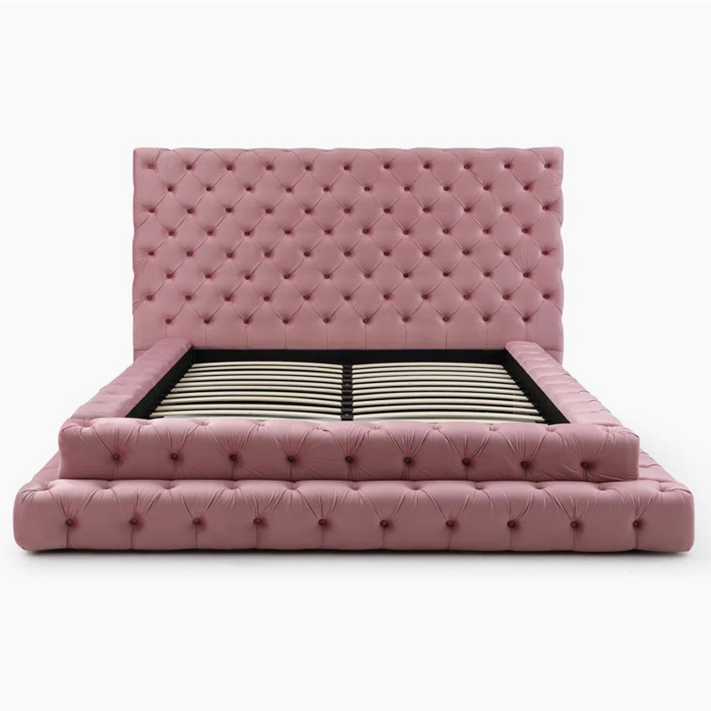 # Nordic Style Luxury king Size Bed Luxury Double Bed Wood pink Velvet Comfortable Bed Frame Queen Size for Girls