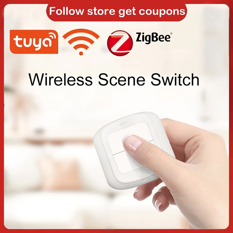 新しい Tuya WiFi/ZigBee 2 ギャングワイヤレス 6 シーンスイッチプッシュボタンコントローラー Tuya デバイス用バッテリー駆動オートメーションシナリオ