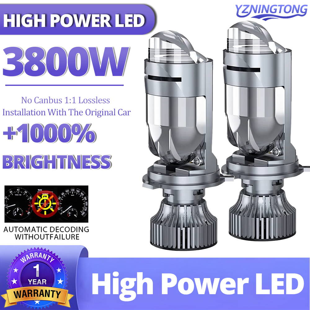 YZNINGTONG プロジェクター H4 ED レンズヘッドライト Canbus 3800 ワット車 H4 9003 HB2 ハイ/ロー LED ヘッドランプオートバイフォグランプターボライト 12V
