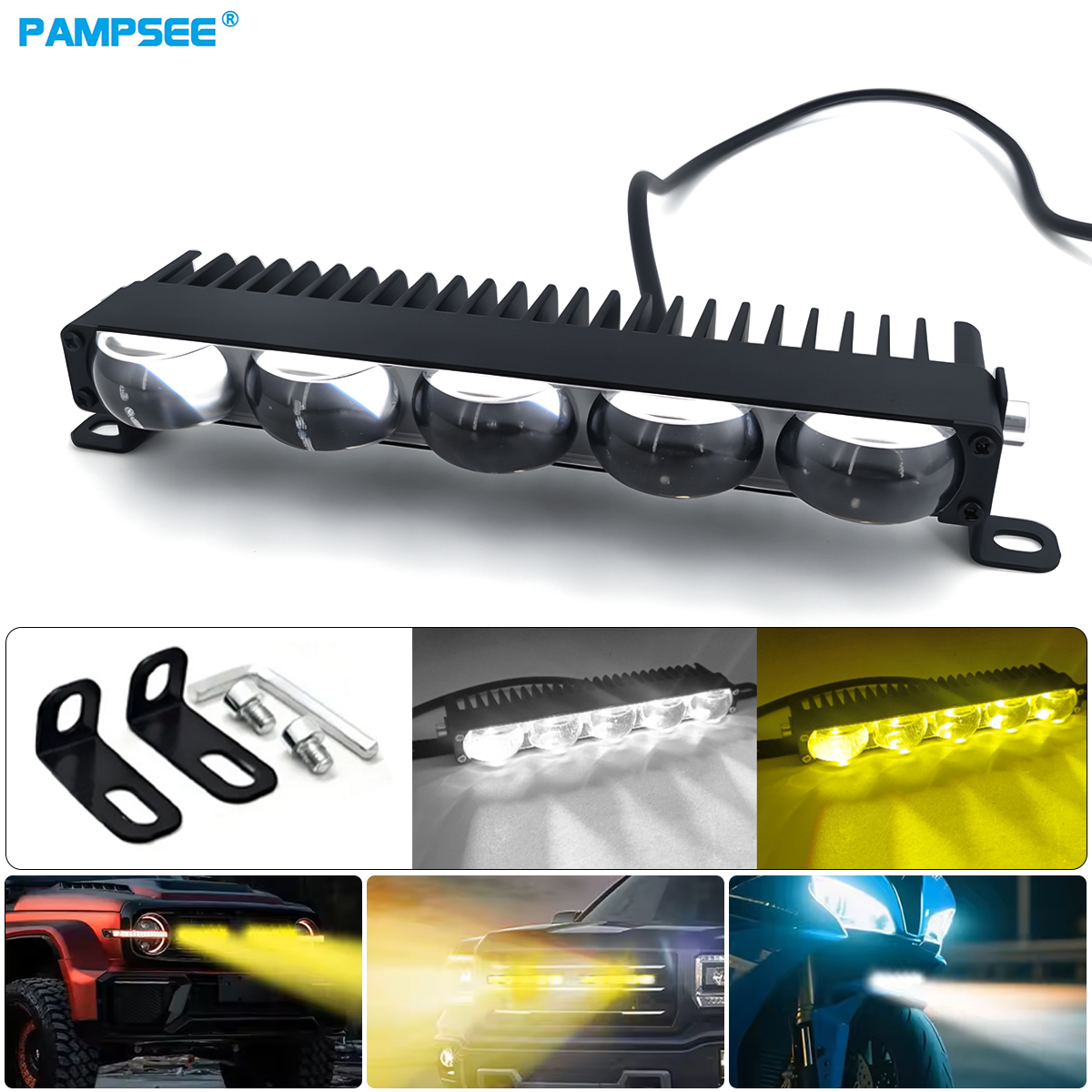 5 レンズデュアルカラー黄色と白 LED ライトヘッドライトバンパーフォグランプグリルライト作業灯 3 レンズ車の照明