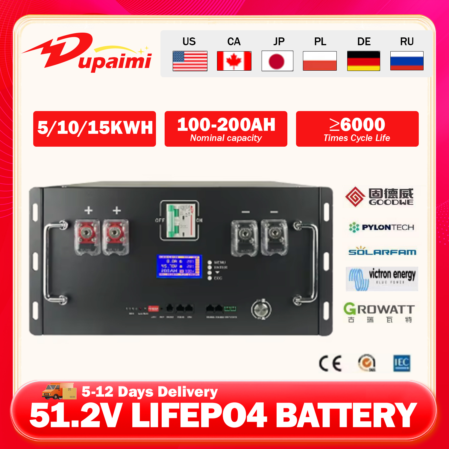 48V 100Ah 120Ah 200Ah 300Ah LiFePO4 バッテリー 16S 内蔵 BMS 51.2V リン酸鉄リチウム電池家庭用エネルギー税なし