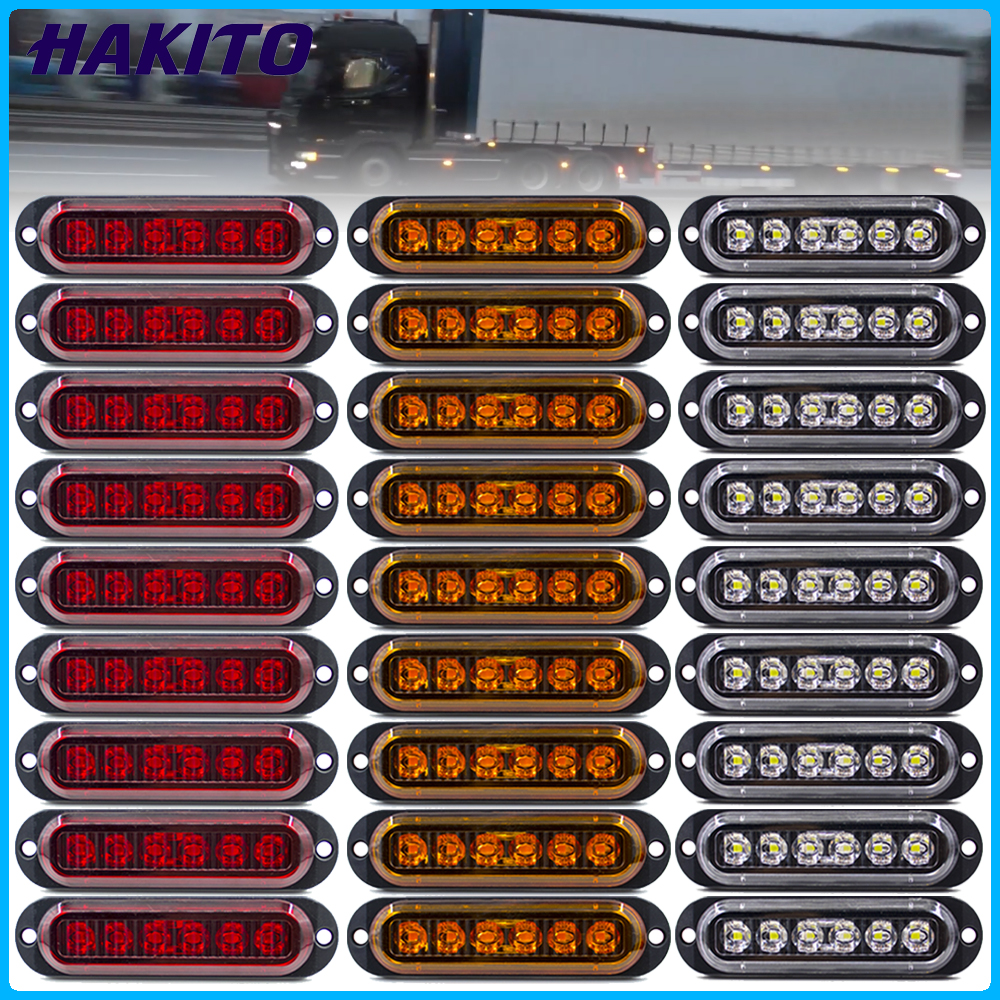 10 個 12V 24V 6 LED サイドマーカーライト警告灯自動車外部ライトトレーラートラックトラッククリアランスランプレッドアンバーホワイト