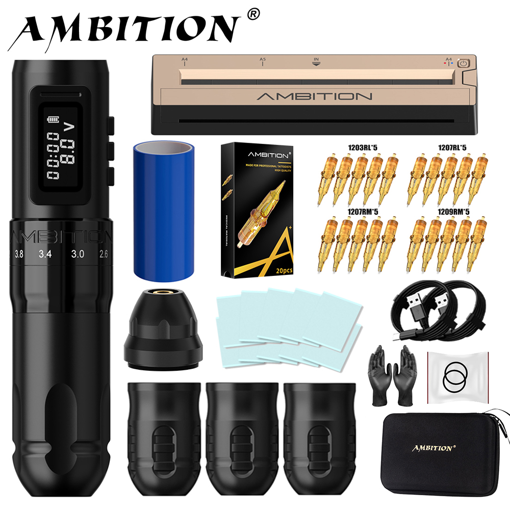 Ambition MARS-U ワイヤレスバッテリータトゥーペン調整可能なストローク 2.2-4.2 ミリメートルコアレスモーターと熱転写マシン供給