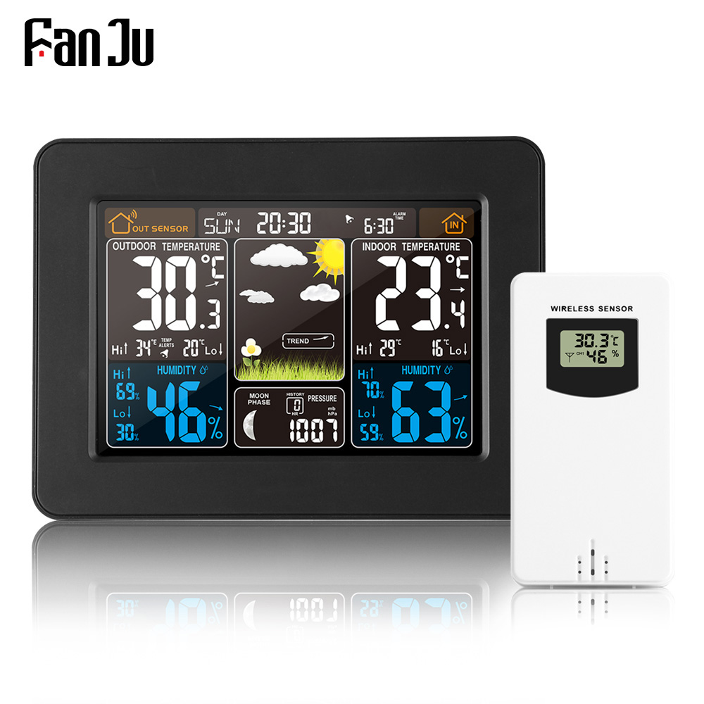 FanJu FJ3365 ウェザーステーション気圧予報アラーム屋内屋外温度計湿度計ワイヤレス多機能時計