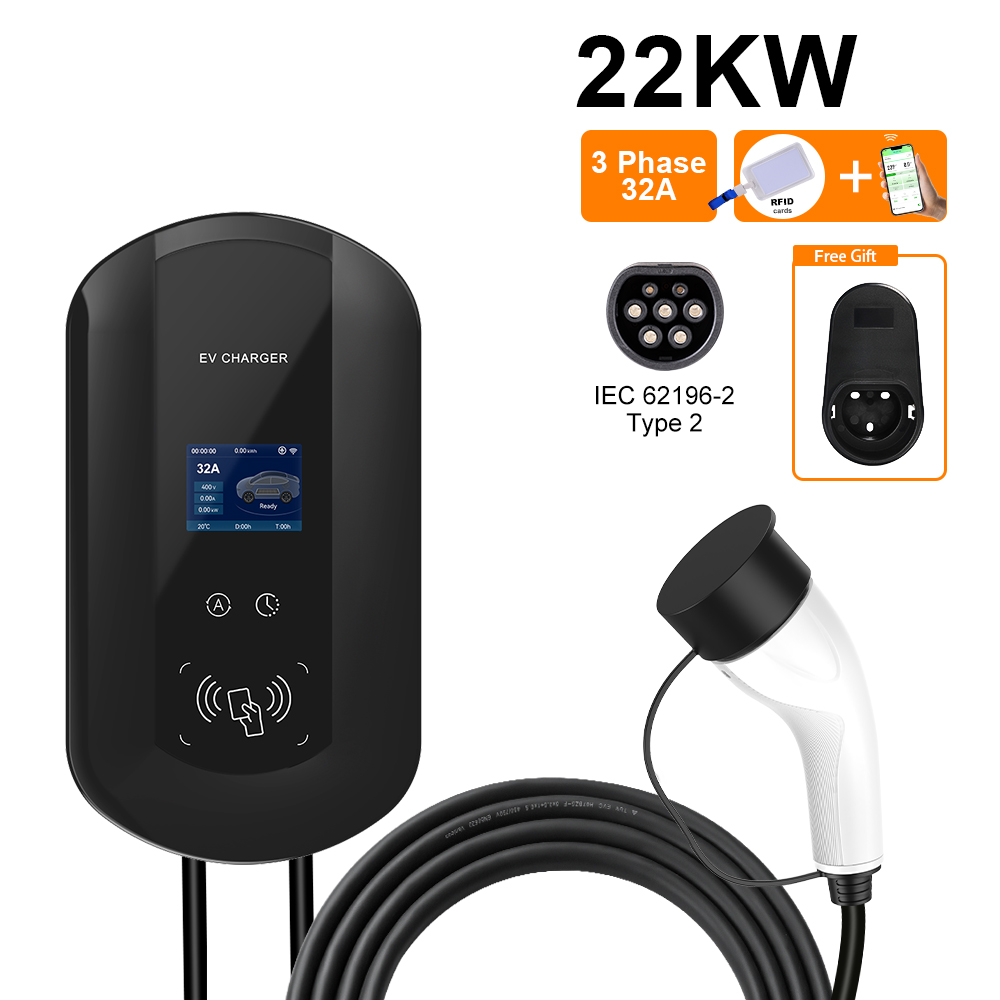EV 充電ステーション 220V タイプ 2 5​​ メートルケーブル 7.6KW 11KW 32A 16A 1 相 3 相電気自動車充電器アプリスワイプ充電ウォールボックス