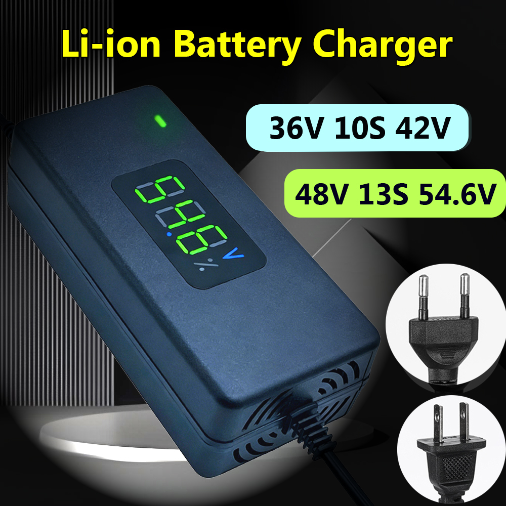 スマートバッテリー充電器リチウム電池 36V 10S 42V/48V 13S 54.6V 2A パワーリチウムイオン充電器用 LED ディスプレイ付き