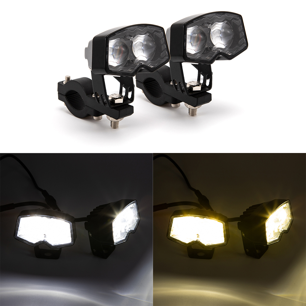 ペア 50 ワットオートバイヘッドライトフォグランプ Led 補助ドライビングライトスポットライトヘッドランプデュアルカラーファロルモトフォグランプ