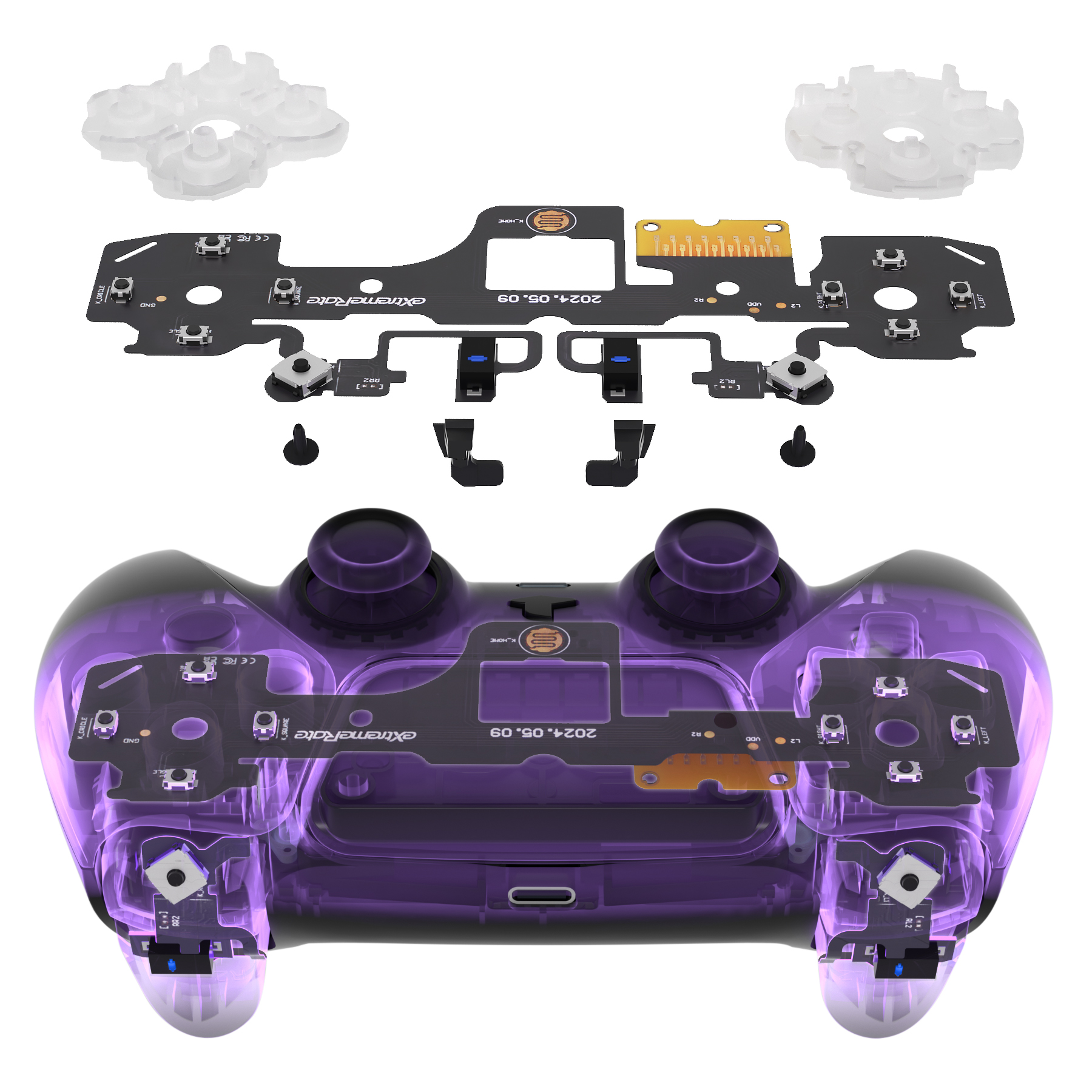 eXtremeRate PS5 コントローラー用全体クリッキーキット V2 BDM-040/050/060 ショルダーフェイスボタン、マイクロスイッチクリッキーヘアトリガーキット